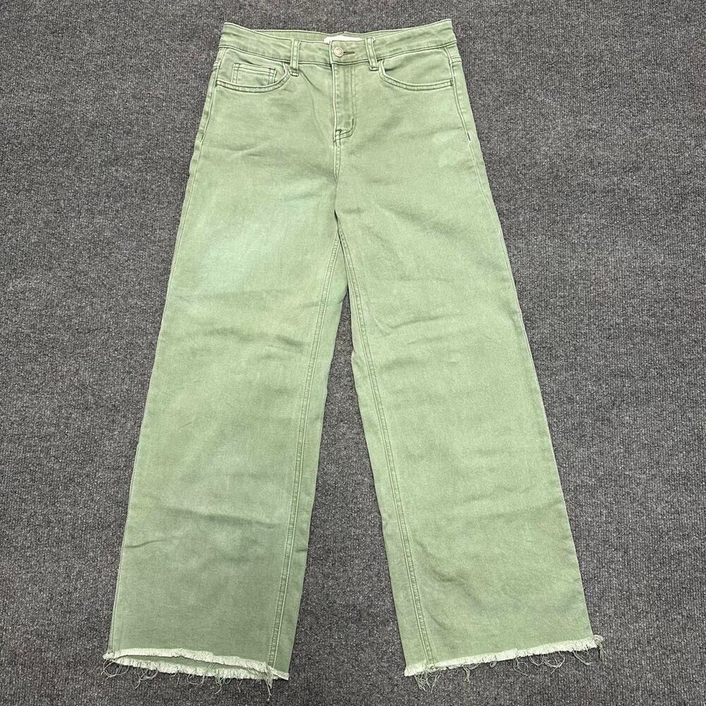 Vervet Women’s Mint High Rise Raw Hem Wide Leg Denim Jeans Sage Army Green 27